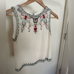 Alice + Olivia Cecille Beaded Sequined White Silk Embellished Tank Size XS S
